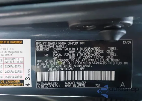 2010 Toyota 4Runner Limited V6 from USA, damaged, VIN JTEZU5JRXA5003882